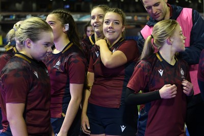 031225 - Cardiff Uni Women v Cardiff Met Women - Cardiff Clash - Cardiff Met players celebrate the win at full time