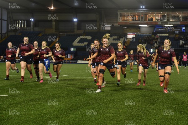 031225 - Cardiff Uni Women v Cardiff Met Women - Cardiff Clash - Cardiff Met players celebrate the win at full time