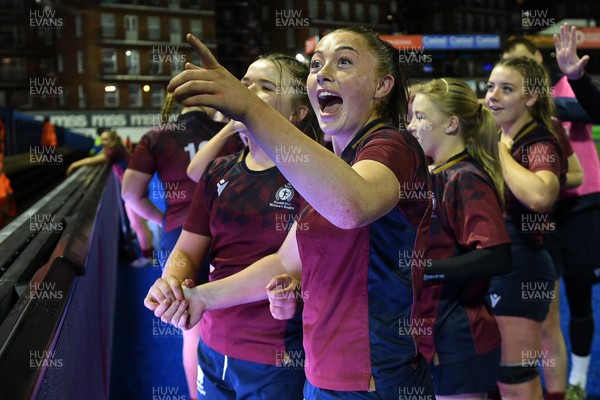 031225 - Cardiff Uni Women v Cardiff Met Women - Cardiff Clash - Cardiff Met players celebrate the win at full time