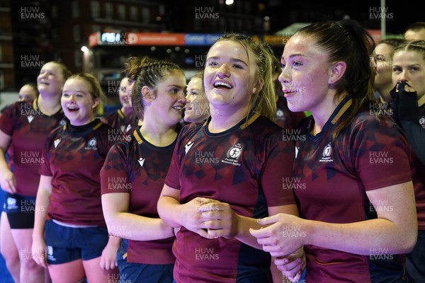 031225 - Cardiff Uni Women v Cardiff Met Women - Cardiff Clash - Cardiff Met players celebrate the win at full time
