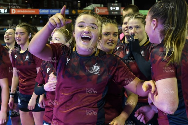 031225 - Cardiff Uni Women v Cardiff Met Women - Cardiff Clash - Cardiff Met players celebrate the win at full time