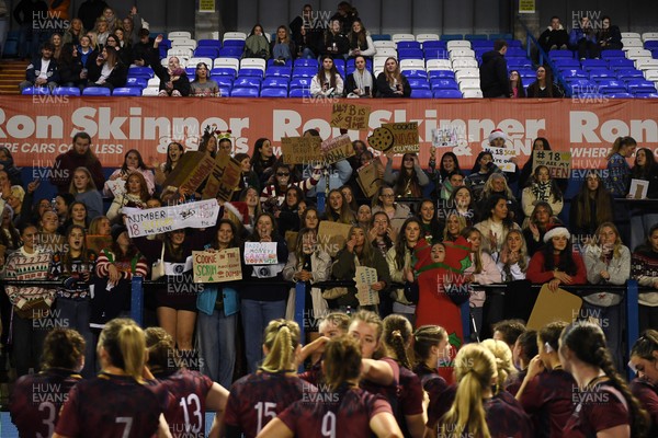 031225 - Cardiff Uni Women v Cardiff Met Women - Cardiff Clash - Cardiff Met players celebrate the win at full time with fans