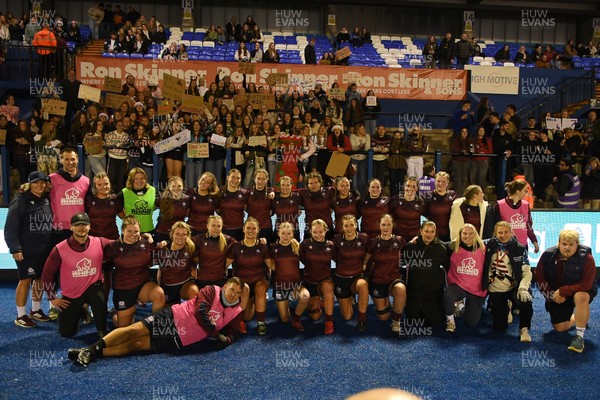 031225 - Cardiff Uni Women v Cardiff Met Women - Cardiff Clash - Cardiff Met players celebrate the win at full time