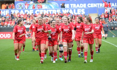 240424 - Cardiff University v Swansea University - Welsh Varsity Women’s  Match - Cardiff Uni applaud their fans after securing victory over Swansea Uni