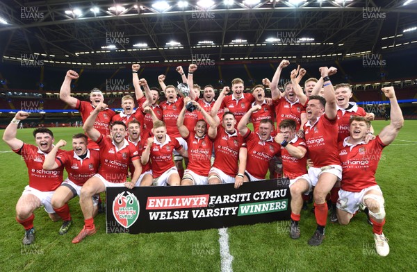 100419 - Cardiff University v Swansea University - Welsh Varsity - Cardiff University celebrate with the trophy