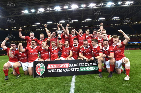 100419 - Cardiff University v Swansea University - Welsh Varsity - Cardiff University celebrate with the trophy