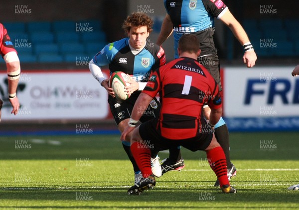 231113 Cardiff RFC v Aberavon RFC - Principality Premiership -James Loxton of Cardiff takes on Rowan Jenkins of  Aberavon