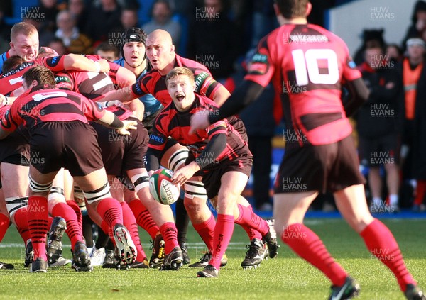 231113 Cardiff RFC v Aberavon RFC - Principality Premiership -Daniel Davies of Aberavon gets the ball away