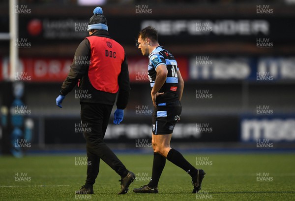 180223 - Cardiff Rugby v Benetton - United Rugby Championship - Jarrod Evans of Cardiff leaves the field with medical staff