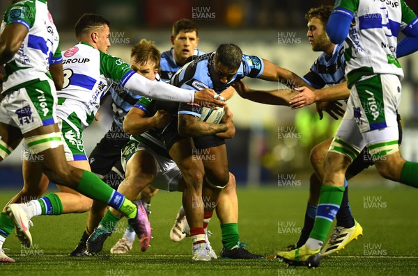 180223 - Cardiff Rugby v Benetton - United Rugby Championship - Rey Lee-Lo of Cardiff looks for a way through