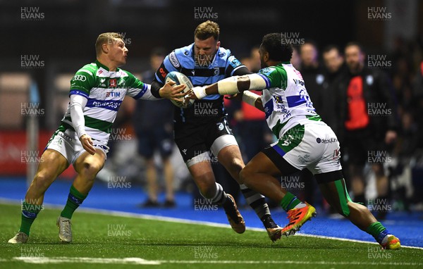 180223 - Cardiff Rugby v Benetton - United Rugby Championship - Owen Lane of Cardiff takes on Onisi Ratave of Benetton