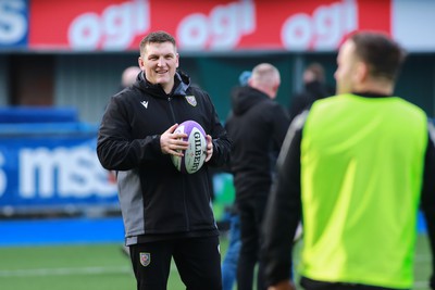 270124 - Cardiff v Bridgend - Indigo Group Premiership - Craig Everett of Cardiff RFC coaching team during the warm up 