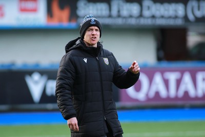 270124 - Cardiff v Bridgend - Indigo Group Premiership - Dan Fish of Cardiff RFC coaching team during the warm up 