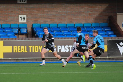 270124 - Cardiff v Bridgend - Indigo Group Premiership - Edd Howley of Bridgend Ravens defends his try line