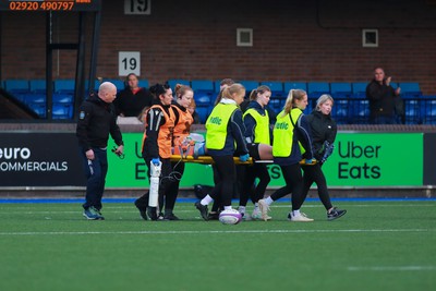 270124 - Cardiff v Bridgend - Indigo Group Premiership - Medical staff of Cardiff and Bridgend Ravens respond quickly to treat home player Joey Tomlinson