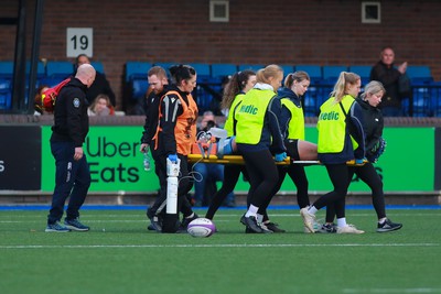 270124 - Cardiff v Bridgend - Indigo Group Premiership - Medical staff of Cardiff and Bridgend Ravens respond quickly to treat home player Joey Tomlinson