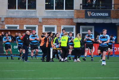 270124 - Cardiff v Bridgend - Indigo Group Premiership - Joey Tomlinson of Cardiff is applauded from the field by team mates