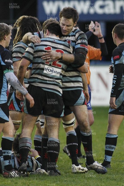 261209 - Cardiff RFC v Glamorgan Wanderers RFC - Principality Premiership - Simon Rosser & Dafydd Hewitt(12) celebrate as Glamorgan Wanderers inflict a Boxing Day defeat on neigbours Cardiff at The Arms Park