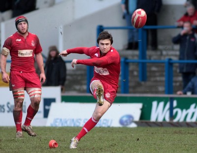 180212 Cardiff RFC v Llanelli RFC - Swalec Cup -Llanelli's Jordan Williams kicks a goal