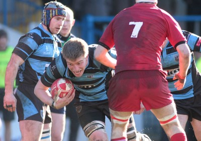 180212 Cardiff RFC v Llanelli RFC - Swalec Cup -Cardiff's Macauley Cook drives low and fast 