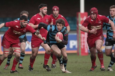 180212 Cardiff RFC v Llanelli RFC - Swalec Cup -Cardiff's Tom Williams breaks through a packed Llanelli defence