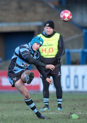 180212 Cardiff RFC v Llanelli RFC - Swalec Cup -Cardiff's Scott Sneddon kicks a penalty 