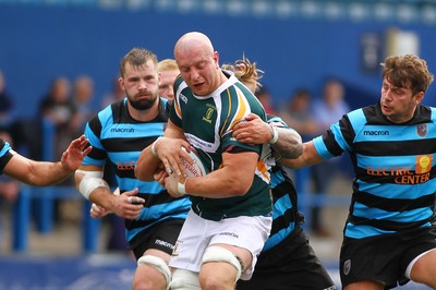 010918 - Cardiff RFC v Merthyr RFC - Principality Premiership - Phil Rees of  Merthyr is tackled by Rory Pitman of Cardiff 