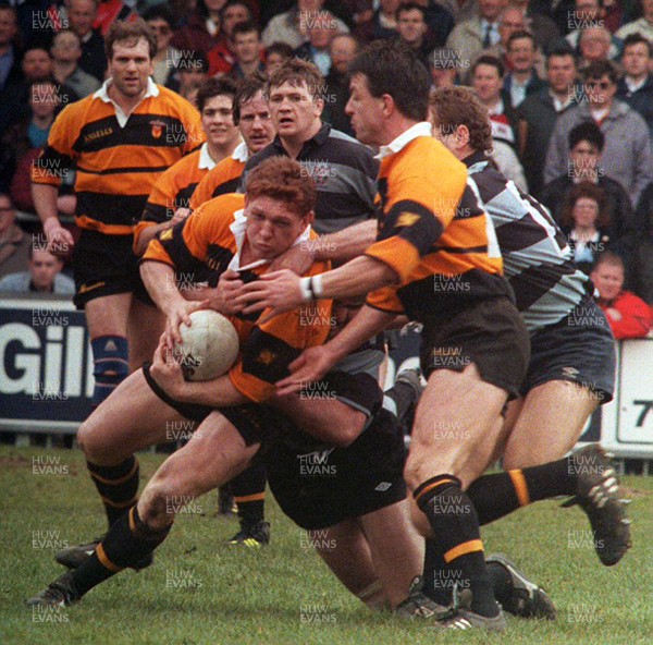 170493 - Cardiff 36 v 20 Newport -  Chris Scott of Newport is tackled by Huw Harries 