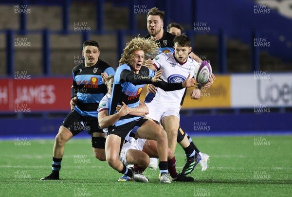 171122 - Cardiff v Swansea, Indigo Group Welsh Premiership - Ben Burnell of Cardiff releases the ball as he is tackled