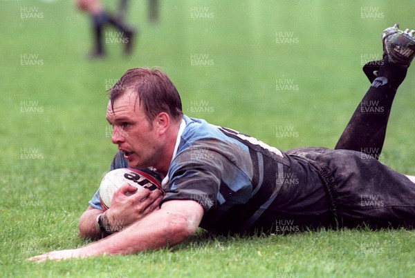 260497 - Cardiff v Swansea - SWALEC Cup Final -  Cardiff's Mike Hall scores his try