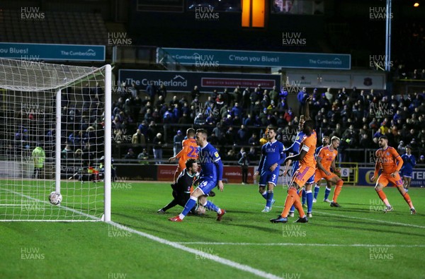 150120 - Carlisle United v Cardiff City - FA Cup Third Round Replay -  Aden Flint of Cardiff City makes the score 1-1 with a headed goal