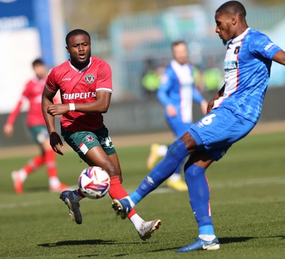 050425 - Carlisle United v Newport County - Sky Bet League 2 - David Ajiboye of Newport and Aaron Hayden of Carlisle