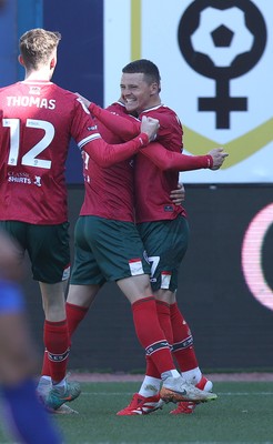 050425 - Carlisle United v Newport County - Sky Bet League 2 - Players celebrate 1st goal by Kieron Evans of Newport