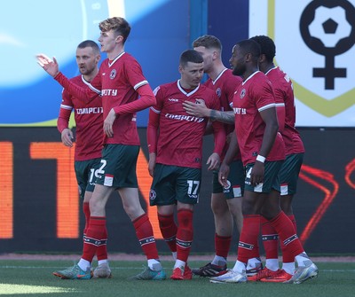 050425 - Carlisle United v Newport County - Sky Bet League 2 - Players celebrate 1st goal by Kieron Evans of Newport [no 17]