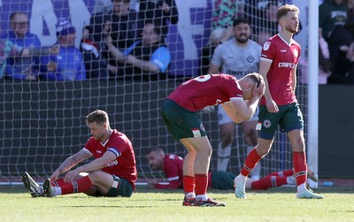 050425 - Carlisle United v Newport County - Sky Bet League 2 - Newport dejected as Carlisle score a goal
