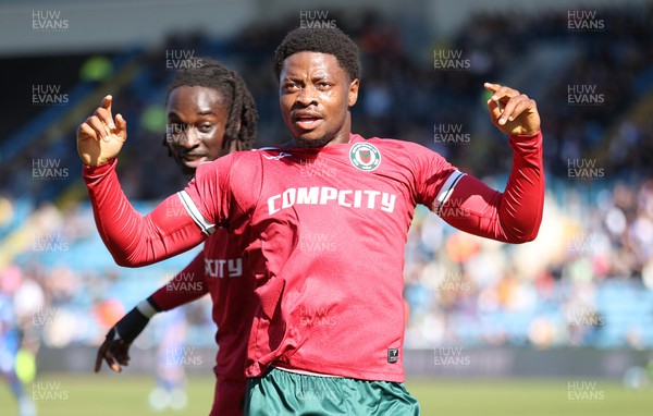 050425 - Carlisle United v Newport County - Sky Bet League 2 - Bobby Kamwa of Newport celebrates scoring his first goal of the match to make it 0-2 with Cameron Antwi of Newport behind