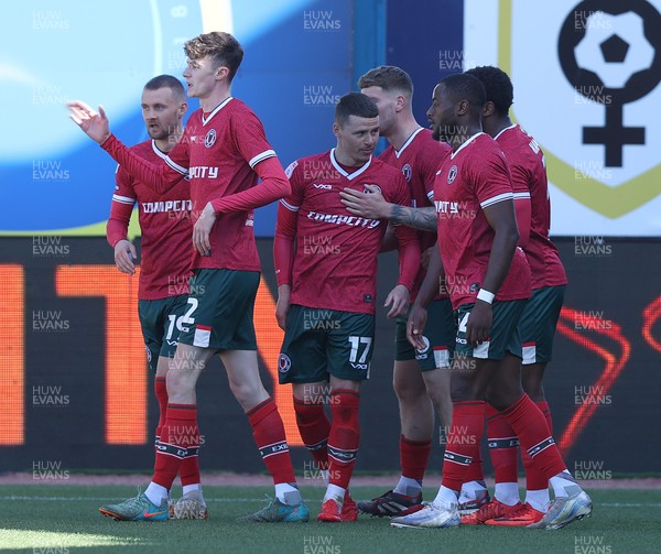050425 - Carlisle United v Newport County - Sky Bet League 2 - Players celebrate 1st goal by Kieron Evans of Newport [no 17]