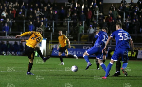 100320 - Carlisle United v Newport County - Sky Bet League 2 - Mickey Demetriou of Newport County shoots at goal