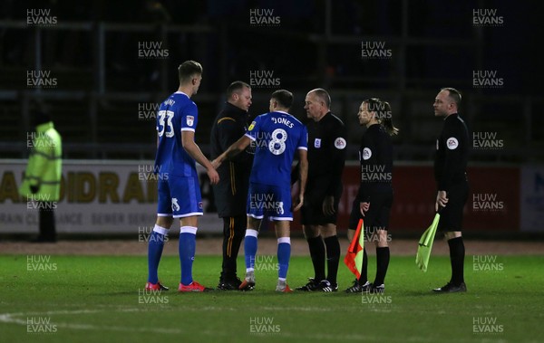 100320 - Carlisle United v Newport County - Sky Bet League 2 - Newport County manager Michael Flynn with the referee after the final whistle