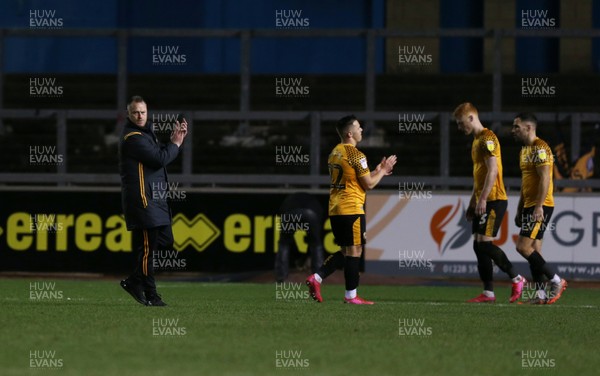 100320 - Carlisle United v Newport County - Sky Bet League 2 - Newport County players and manager Michael Flynn applaud their travelling fans after the final whistle