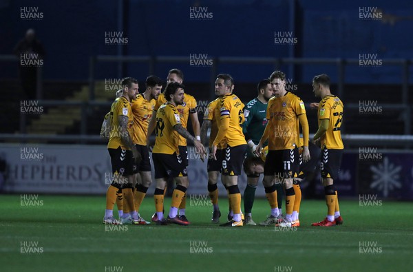 150322 - Carlisle United v Newport County - Sky Bet League 2 - The Newport County players huddle just before kick off