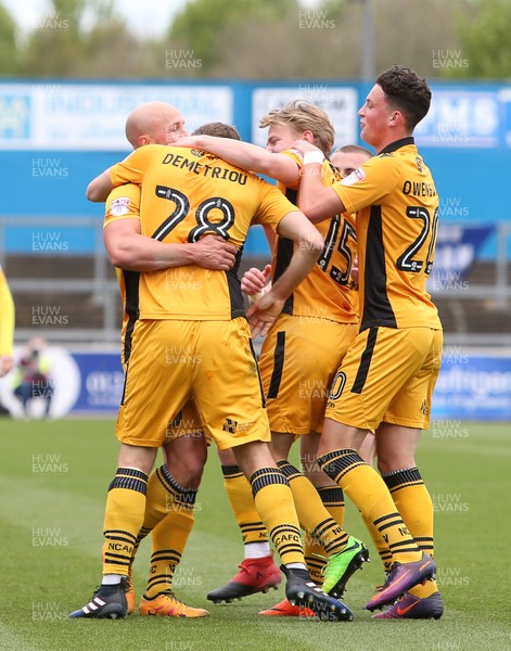 290417 - Carlisle United v Newport County - SkyBet League Two - Mickey Demetriou of Newport County celebrates scoring a goal with team mates