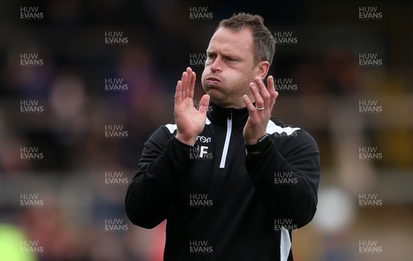 290417 - Carlisle United v Newport County - SkyBet League Two - A dejected Newport County Manager Michael Flynn thanks fans at full time