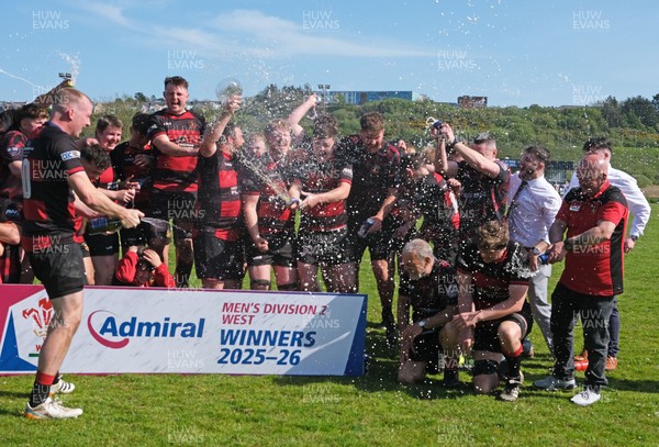 250426 - Fishguard v Carmarthen Athletic - Admiral National League 2 West - Carmarthen Athletic celebrate winning the league