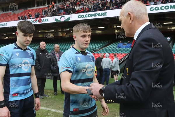 290324 - Carmarthen Athletic v Bargoed - WRU Boys U18 Plate Final - Officials and Players receive medals