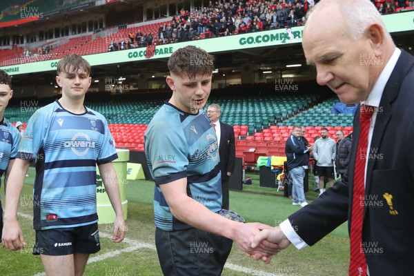 290324 - Carmarthen Athletic v Bargoed - WRU Boys U18 Plate Final - Officials and Players receive medals