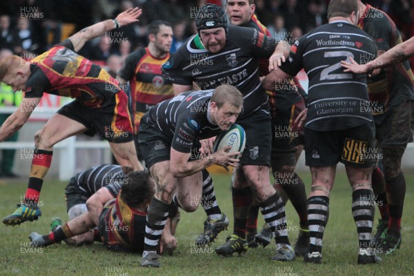 130413 - Camarthen Quins v Pontypridd - Swalec Cup Semi Final - Pontypridd's Tom Pascoe leaves the maul with the ball