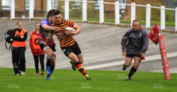 250415 - Carmarthen Quins v Pontypridd - Principality Premiership - Dylan Morgan of Carmarthen makes a break