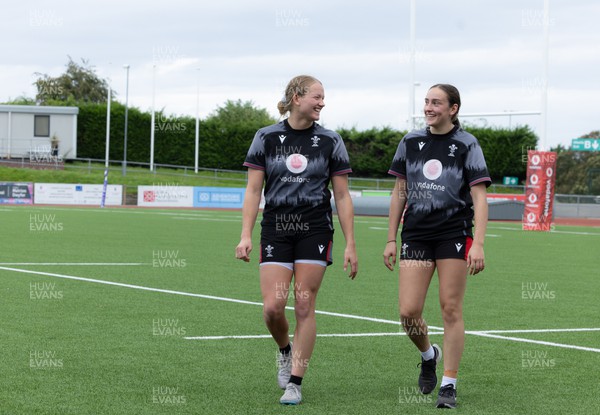 280923 - Wales Women Rugby Training  - Carys Cox, left who will make her Wales debut when she starts against USA at Stadium CSM on Saturday, along with Nel Metcalfe who is named in the replacements