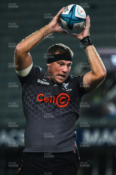 010422 - Cell C Sharks v Dragons - United Rugby Championship - Reniel Hugo of Cell C Sharks warms up